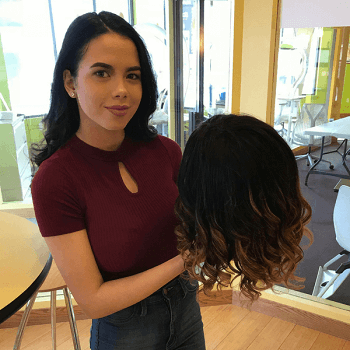 Shantel with Manikin student showcasing manikin hair